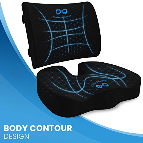 Everlasting Comfort - Cojín de espuma viscoelástica para asiento y respaldo lumbar, diseño ergonómico para coxis y coxis, perfecto para sillas de oficina y asientos de coche