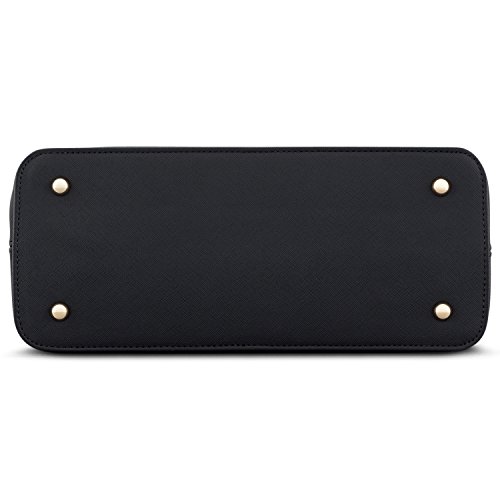 Expatrié Bolso de Mano Negro de Mujer Julie Bolsos Bandolera Hecho de Cuero PU Vegano - Pequeño Bolsa de Hombro Negra con Asa Superior - Elegante Bolso de Look Saffiano con Muchos Compartimentos