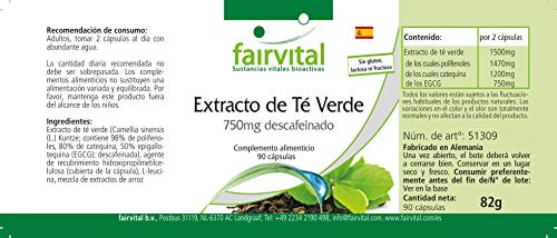 Extracto de Té Verde 750mg - Descafeinado - Dosis elevada - VEGANO - 90 Cápsulas - Calidad Alemana