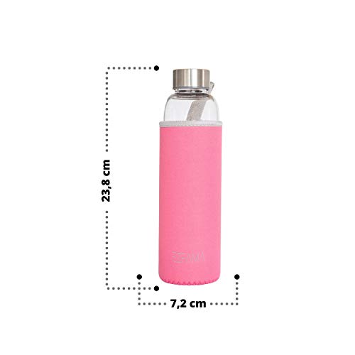 EZFAMA Botella de Agua Deportiva de Vidrio borosilicato 550ml con Funda de Nailon Prueba de Fugas Sin BPA Respetuoso del Medio Ambiente Ideal para Oficina Viaje Deporte Yoga Gimnasio Coche (Rosa)