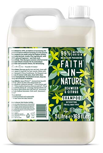 Faith in Nature Champú Natural de Algas Marinas y Cítricos, Detoxificante, Vegano y No Testado en Animales, sin Parabenos ni SLS, para Todo Tipo de Cabello, Recarga de 5 l