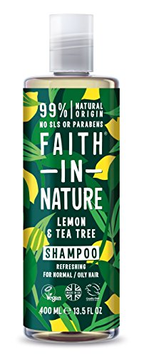 Faith in Nature Champú Natural de Limón y Árbol del Té, Refrescante, Vegano y No Testado en Animales, sin Parabenos ni SLS, para Cabello Normal a Graso, 400 ml