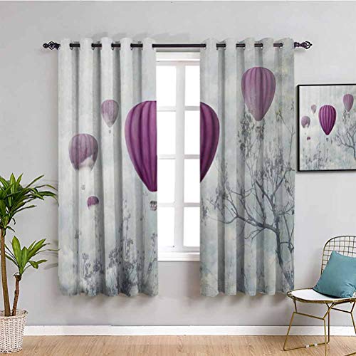 Fantasy House Decor Collection - Cortina extralarga con globos de aire caliente en las nubes Dream Journey to Secret Paradise romántico, diseño de café, azul y morado (52 x 84 pulgadas)