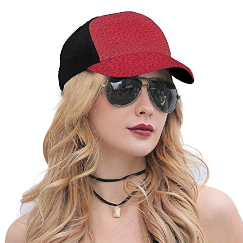 Fashion Geometric Modern Types of Circles Rounds Inner Size with Fillers and Thin Art Print Es Scarlet and Maroon Plain Adjustable Baseball Cap Unisex Hat Sun Cap