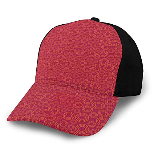 Fashion Geometric Modern Types of Circles Rounds Inner Size with Fillers and Thin Art Print Es Scarlet and Maroon Plain Adjustable Baseball Cap Unisex Hat Sun Cap