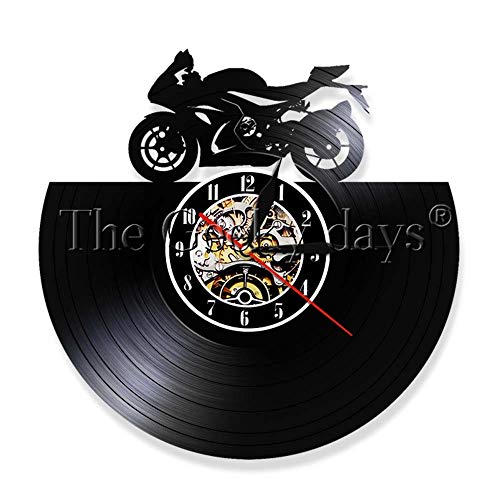 FDGFDG Moto Reloj de Vinilo Pantalla LED Cartel Retro Decoración para el hogar Motorycycle Wall Art Reloj Luz de Pared Motor Moderno Bicicleta Regalo