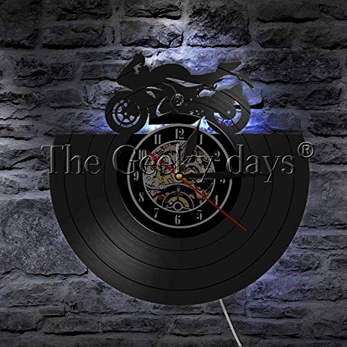 FDGFDG Moto Reloj de Vinilo Pantalla LED Cartel Retro Decoración para el hogar Motorycycle Wall Art Reloj Luz de Pared Motor Moderno Bicicleta Regalo