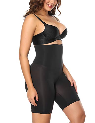 FeelinGirl Faja Patalón para Mujeres Braguita Reductora Modeladora Adelgazantes Shapewear de Cintura con Piernas Encaje Dobladillo Negro Cintura 66-72cm(S/Talla 36)