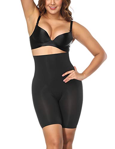 FeelinGirl Faja Patalón para Mujeres Braguita Reductora Modeladora Adelgazantes Shapewear de Cintura con Piernas Encaje Dobladillo Negro Cintura 66-72cm(S/Talla 36)