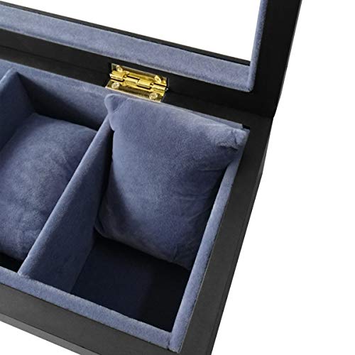 Feibrand Caja de Organizador de Caja de Reloj de Madera Maciza de 5 Compartimentos con Tapa de Cristal para Relojes Joyas, Negro