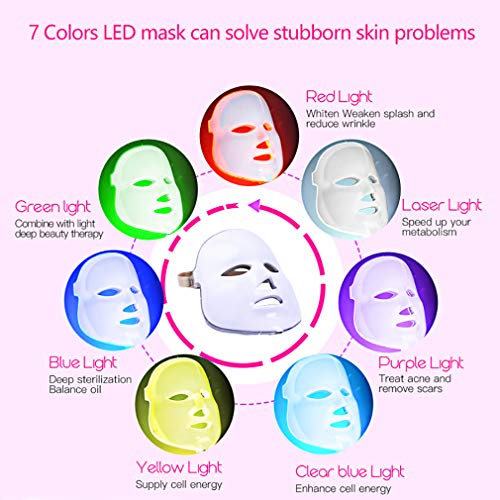 Feita - Máscara de terapia con luz LED de 7 colores, tratamiento facial para rejuvenecimiento de la piel, antienvejecimiento, reduce las arrugas, tratamiento para el cuidado de la cara