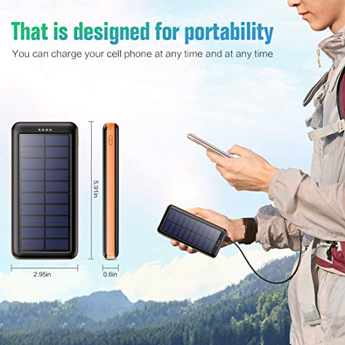 Feob Cargador Solar 26800mah, Power Bank Solar【2020 IC de Control Inteligente】con Entradas de Tipo-C, Micro USB o Paneles Solares, Carga Rápida Batería Externa Universal para Smartphones, Tabletas