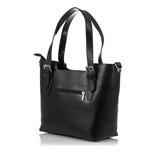 FIRENZE ARTEGIANI. Arezzo Bolso Tote Mujer.Piel auténtica Tamponato .Made in Italy. Vera Pelle Italiana.37x10x25 cm. Color: Negro