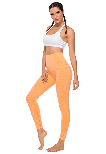 FITTOO Leggings Sin Costuras Mujer Pantalon Deportivo Alta Cintura Yoga Elásticos Seamless #1 Naranja L