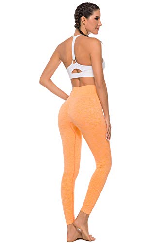 FITTOO Leggings Sin Costuras Mujer Pantalon Deportivo Alta Cintura Yoga Elásticos Seamless #1 Naranja L