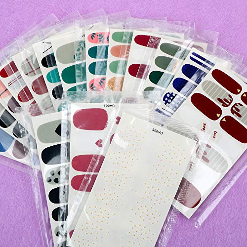 FLOFIA 16 Hojas Pegatinas Uñas Decorativas Nail Stickers Full Cover Etiqueta Adhesiva Uñas Cubierta Completa Corazón Hojas Calcomanías Etiqueta Engomada Uñas Autoadhesivas para Arte de Uñas DIY