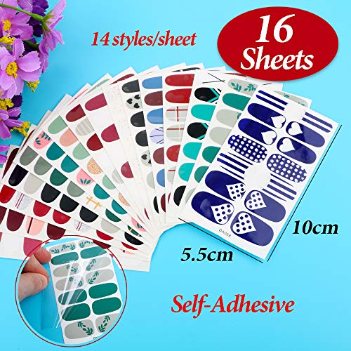 FLOFIA 16 Hojas Pegatinas Uñas Decorativas Nail Stickers Full Cover Etiqueta Adhesiva Uñas Cubierta Completa Corazón Hojas Calcomanías Etiqueta Engomada Uñas Autoadhesivas para Arte de Uñas DIY