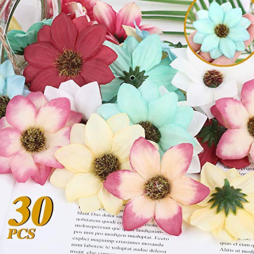 FLOFIA 30pcs Gerberas Artificiales Decoración Margaritas Artificiales Cabezas Flores Falsas de Seda Artificial Tela para Boda Mesa Pelo Ropa Manualidad DIY Caja de Dulce, Multicolor 5.5cm Diámetro