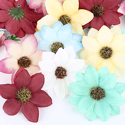 FLOFIA 30pcs Gerberas Artificiales Decoración Margaritas Artificiales Cabezas Flores Falsas de Seda Artificial Tela para Boda Mesa Pelo Ropa Manualidad DIY Caja de Dulce, Multicolor 5.5cm Diámetro