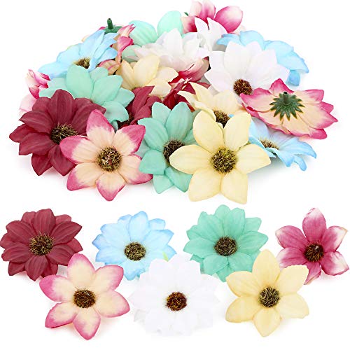 FLOFIA 30pcs Gerberas Artificiales Decoración Margaritas Artificiales Cabezas Flores Falsas de Seda Artificial Tela para Boda Mesa Pelo Ropa Manualidad DIY Caja de Dulce, Multicolor 5.5cm Diámetro