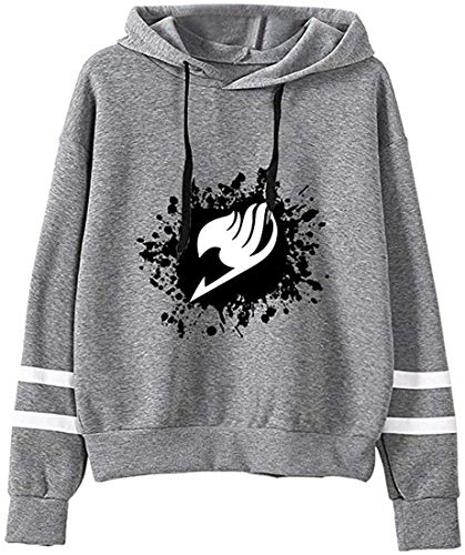 FLYCHEN Hombre Sudadera con Capucha Anime Fairy Tail de Color Sólido Impreso Logo de Manga Larga Jersey Casual - Gris 3-2XL