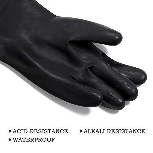 FOCCTS Guantes químicos de látex, 1 par de guantes de látex resistentes a los ácidos y a los álcalis, de seguridad industrial, guantes largos, guantes resistentes, color negro, 55 cm