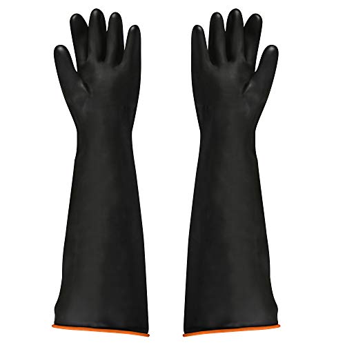 FOCCTS Guantes químicos de látex, 1 par de guantes de látex resistentes a los ácidos y a los álcalis, de seguridad industrial, guantes largos, guantes resistentes, color negro, 55 cm