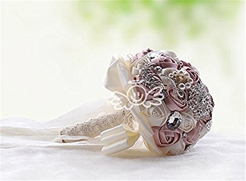 Fouriding Bouquet de Lujo Nupcial de la Boda Ramo de Flores Rose Ribbon Con Cuentas Rhinestone Decoración Del Hogar Suministros de la Boda Rosa