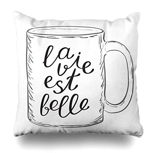 Funda de Almohada Cuadrada Cepillo de Mano La Vie EST Belle Vida Buena Carta de Letra de Vacaciones Cofre Funda de Almohada Decoración para el Hogar 18¡Á18 Pulgadas