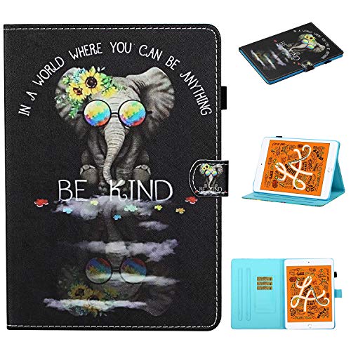 Funda Tablet para iPad Mini Carcasa con Soporte Función Diseño PU Cuero Protección Flip Wallet Case iPad mini Case Cuero con Auto-Sueño/Estela Ranura Cover para iPad Mini 1/2/3/4/5,Gafas de elefante