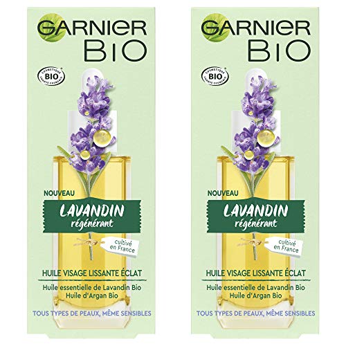 Garnier, Aceite Esencial de Lavandina Orgánico y Aceite de Argán Orgánico - Para todo tipo de pieles, incluso sensibles - 2 x 30 ml, Lot de 2