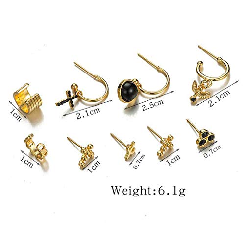 Generic Brands Golden Bee ar Moon Eye - Pendientes de aro pequeños, hipoalergénicos, diseño de abeja dorada y luna