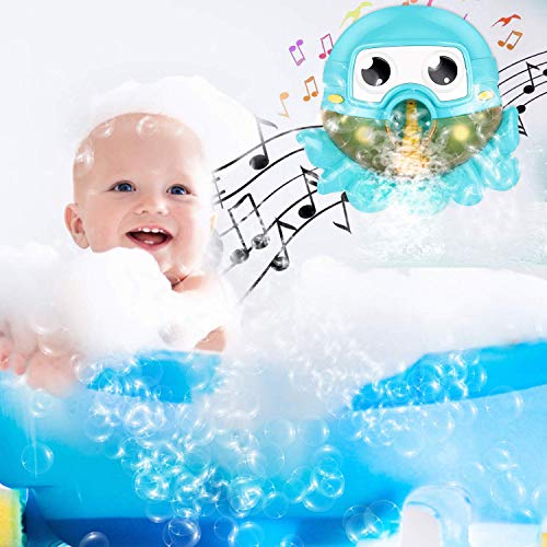 Gifort Máquina de Burbujas de Baño, Ducha de Niños Baño de Burbujas, Juguetes del Baño Pulpo de Burbuja con 42 Música Infantil para Niños Pequeños, Ideales Burbuja de Baño Juguetes para Niños-Blue