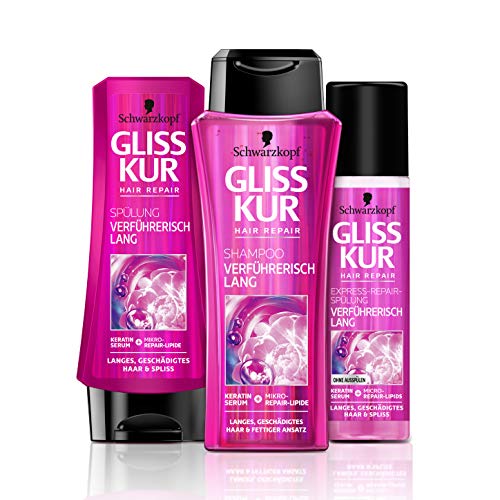 Gliss Kur - Champú largo seductor, acondicionador, acondicionador express reparador