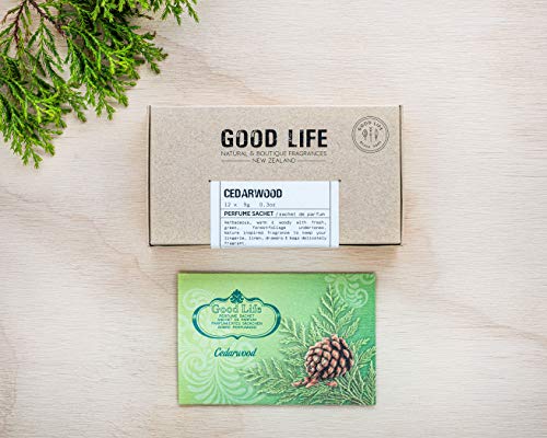 Good Life Bolsas Perfumadas de Cedro para Cajones y Armarios | Diseñado y Fabricado en Nueva Zelanda | 12 Sobres