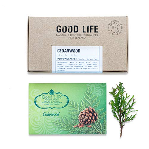 Good Life Bolsas Perfumadas de Cedro para Cajones y Armarios | Diseñado y Fabricado en Nueva Zelanda | 12 Sobres