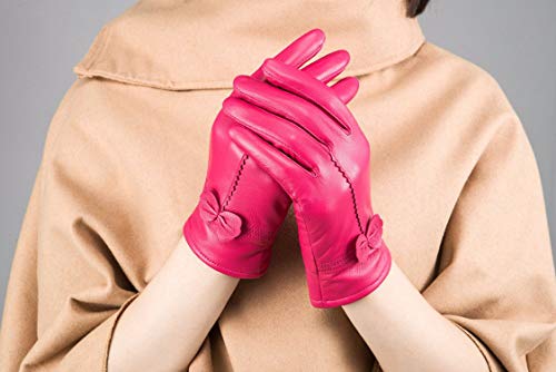 Guantes de piel de oveja roja para mujer, guantes de otoño e invierno, resistentes al viento