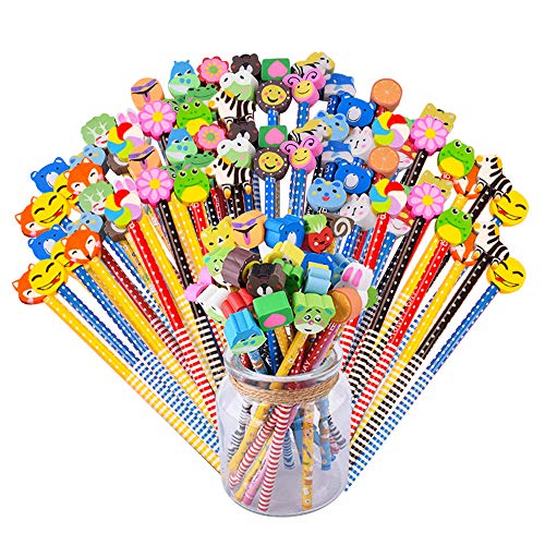 Gudotra 60pcs Lápices Infantiles Lápices de Madera de Dibujos Animados Regalos de Niños para la Fiesta de Cumpleaños Fiesta (Estilo7 60pcs lapices)