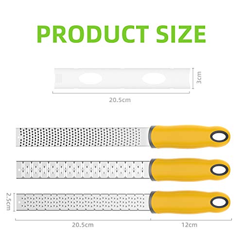 H HOMEWINS Rallador de Limón, Queso - Fino Zester con Cuchilla de Acero Inoxidable y Mango de Silicona Tapa de protección Zester para la Cáscara de Limón,Queso, Chocolate, Verduras (Amarillo)