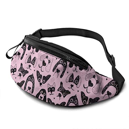 Harla Unisex Casual Waist Bag Dogs Are Awesome Cool Puppy Love Animal Design Black Ink On Pink Fanny Pack Money Bum Bag with Adjustable Belt for Running Sports Climbing Travel