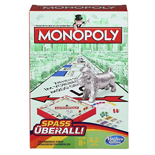 Hasbro Gaming- Monopoly Grab & Go Juego de Viaje Compacto, Versión Alemana, Multicolor (B1002100)