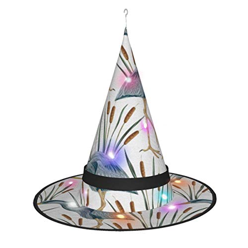 Heron Birds And Bulrush Led Light Up Windy City Novedades Sombrero de bruja para Halloween - Se adapta a adultos y niños