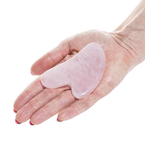 Herramienta de masaje de raspado Guasha - Tablero Gua Sha de cuarzo rosa - Herramienta raspadora tradicional para antienvejecimiento - Guasha de piedra de cuarzo rosa 100% natural - Por Sandine