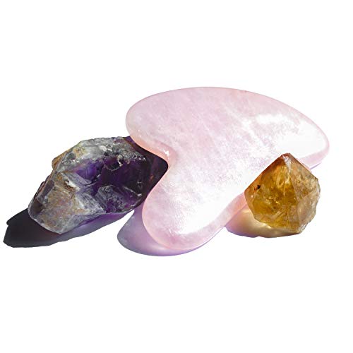 Herramienta de masaje de raspado Guasha - Tablero Gua Sha de cuarzo rosa - Herramienta raspadora tradicional para antienvejecimiento - Guasha de piedra de cuarzo rosa 100% natural - Por Sandine