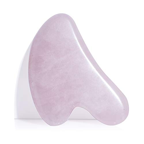 Herramienta de masaje de raspado Guasha - Tablero Gua Sha de cuarzo rosa - Herramienta raspadora tradicional para antienvejecimiento - Guasha de piedra de cuarzo rosa 100% natural - Por Sandine