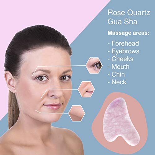 Herramienta de masaje de raspado Guasha - Tablero Gua Sha de cuarzo rosa - Herramienta raspadora tradicional para antienvejecimiento - Guasha de piedra de cuarzo rosa 100% natural - Por Sandine