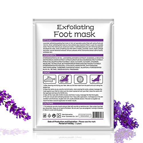 Hilai 2 pares Exfoliante Pies Peeling Pies Foot Mask Mascarilla de Pie Quita Cutículas Callos y Piel Muerta Calcetín Exfoliante de Pies Suaves(Lavanda)