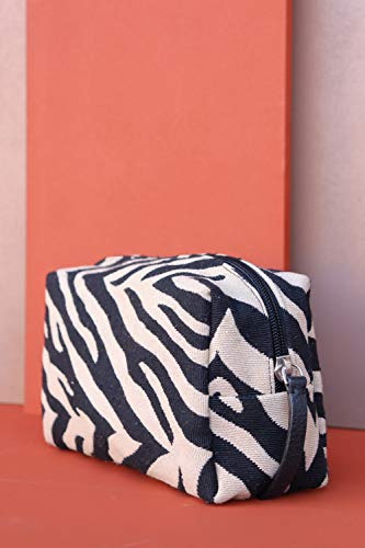 Hill & How - Bolsa de maquillaje de piel para mujer, diseño de cebra, talla única