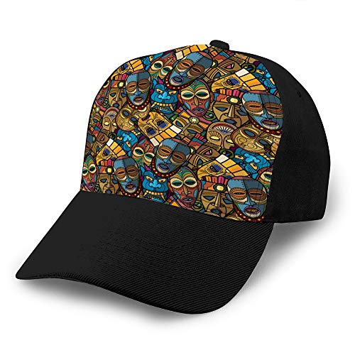 Holefg3b Gorra de béisbol Curvada Hombres Mujeres Sombrero máscara Artesanal Africana vudú Tribal máscara y Gorra de Sol Inca Sur