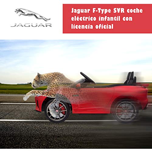 HOMCOM Coche Eléctrico Infantil Coche Juguete Jaguar F-Type SVR Niño de 3 a 6 Años con Mando a Distancia con Música y Luces Doble Apertura de Puerta Batería 6V Carga 25kg 110x65x48cm Rojo